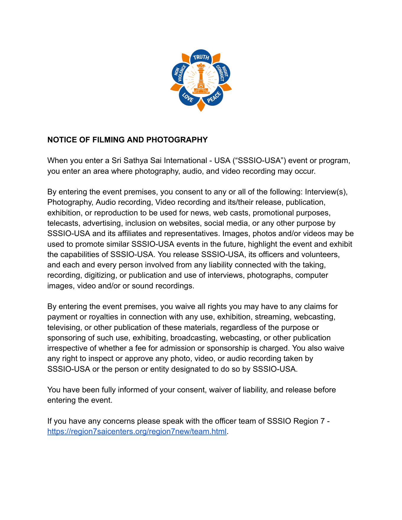 Notice of Filming and Photography